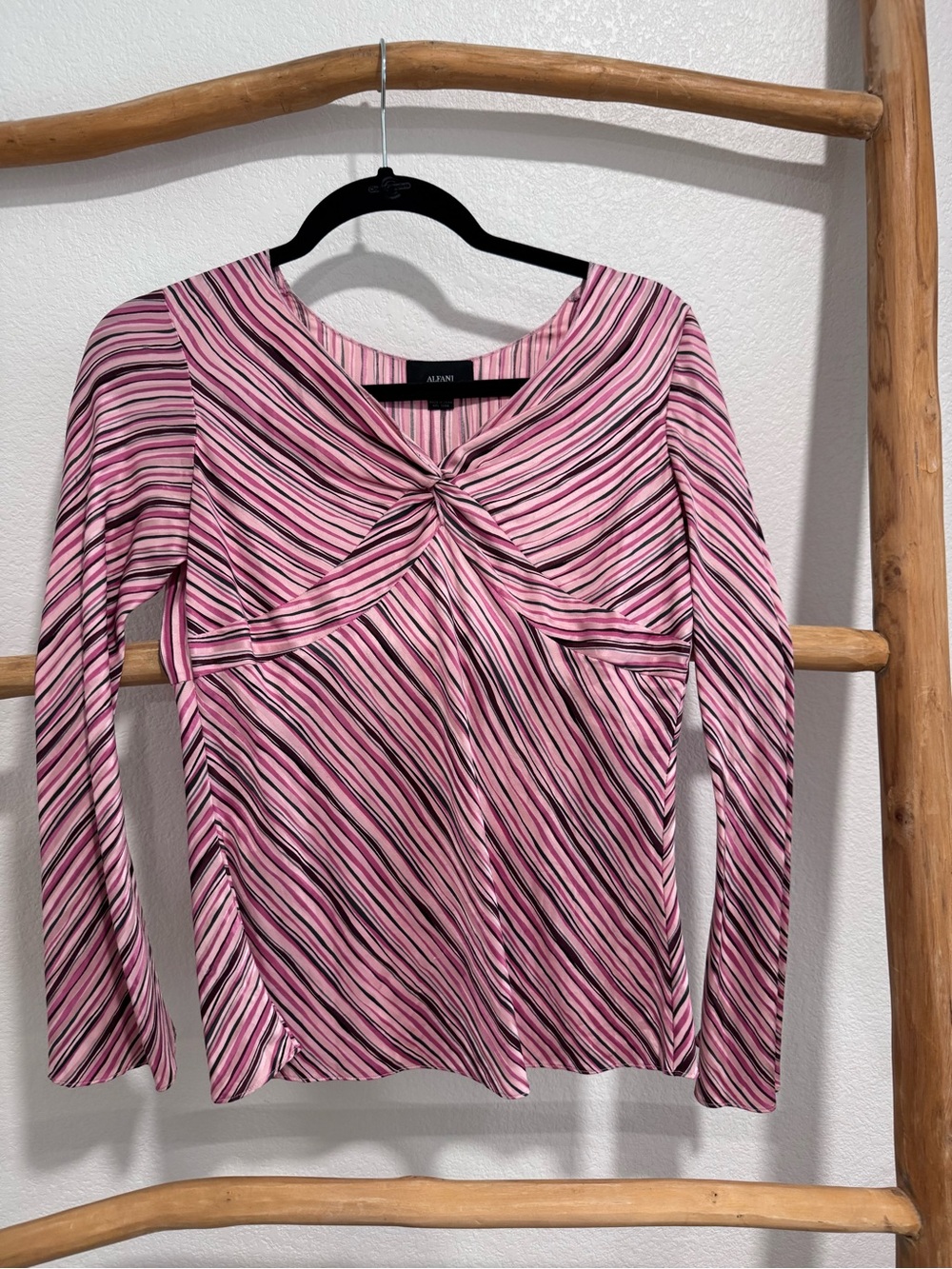 Y2K 100% silk long sleeve pink striped top size 4P